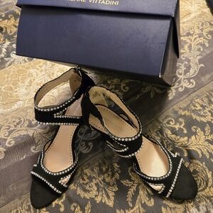 Adrienne Vittadini Black Heels with Crystal Accents